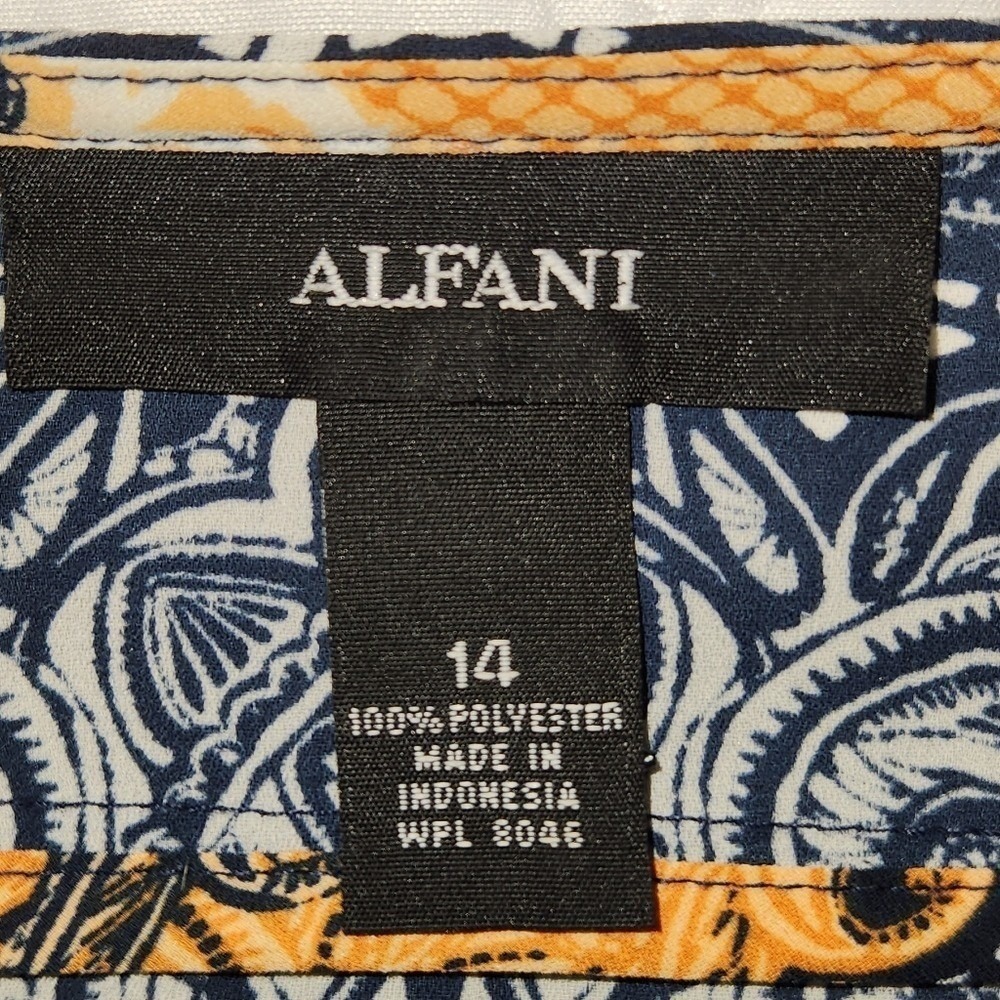 Alfani Blouse Women Navy White Orange Loose Flowy Fit Airy Boho 14W Peasant - Picture 4 of 11